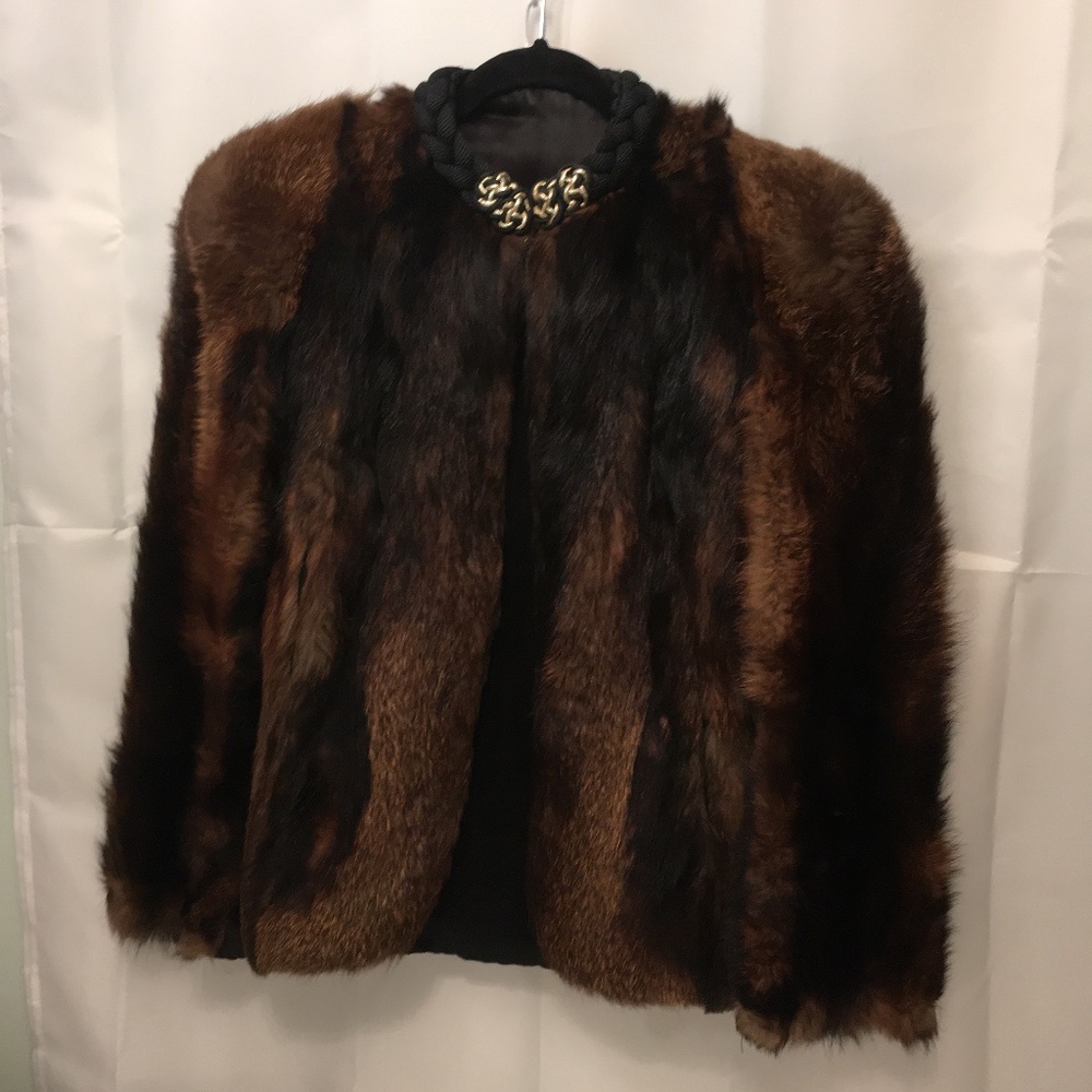 1938 My Grandma's Hip Length Exceptional Quality Fur Coat - Brocade Trim Collar